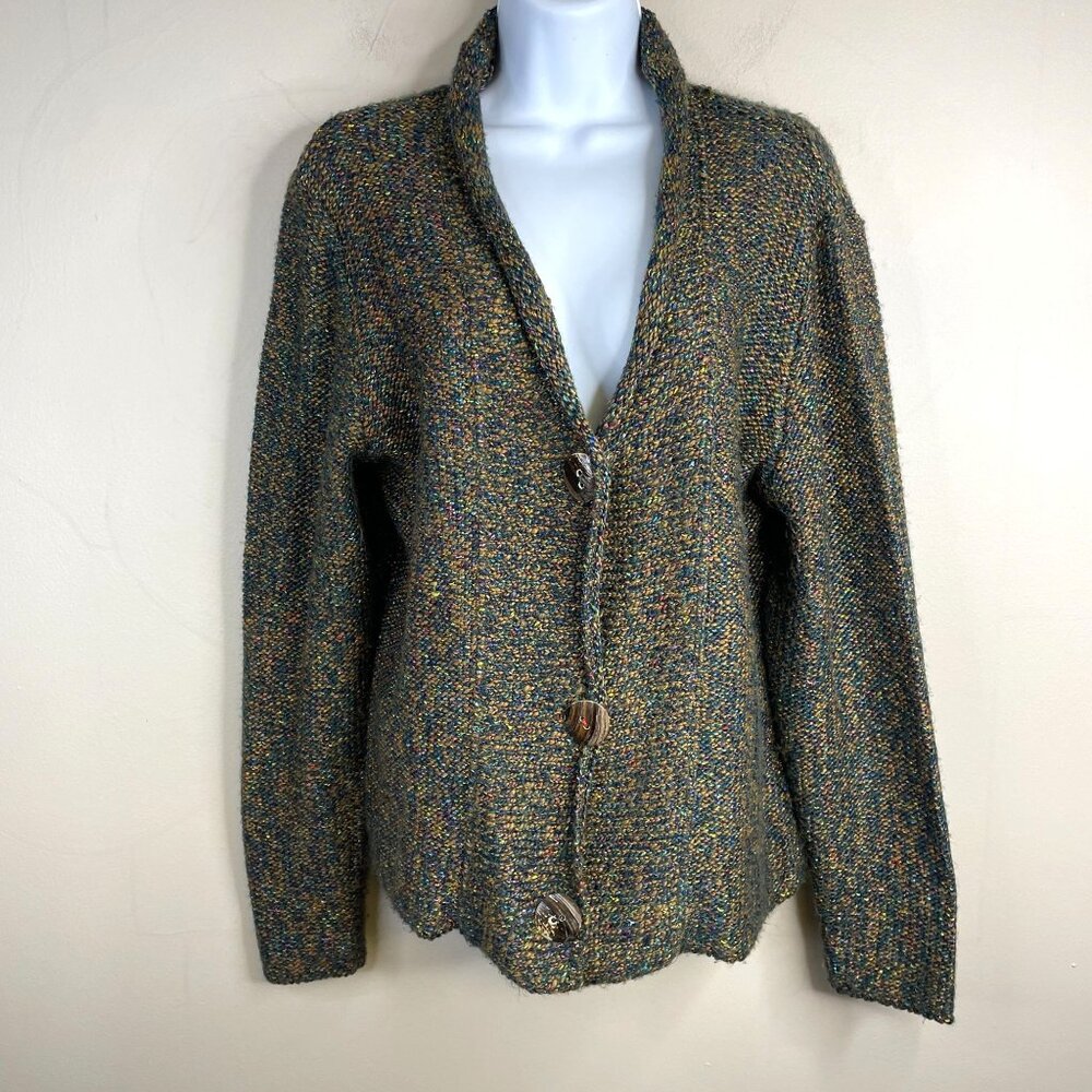 Vintage Chunky Knit Sweater‎ Womens Medium Art To Wear Cozy Cabincore Cardigan